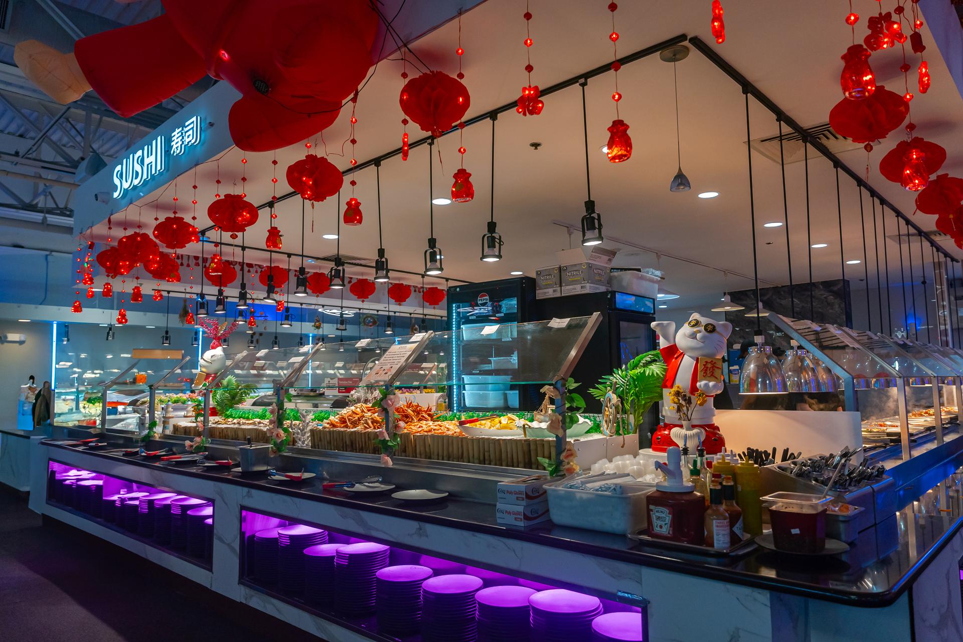 Elegant modern dining room at Sora Buffet